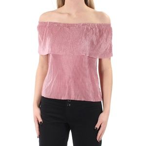 Pink Sleeveless Off Shoulder Pleated Accordion Top